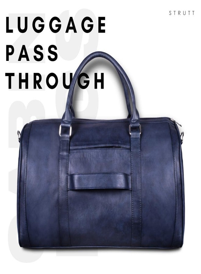 تبختر حقيبة سفر أنيقة وخفيفة الوزن من الجلد الصناعي الأزرق من ستروت، حقيبة سفر فاخرة للنساء، مثالية للسفر والنادي الرياضي - Image 3